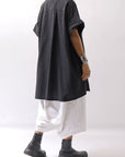 【studio b3】 SIDE SLIT BUTTON HALF SLEEVE SHIRT NB2078_BLACK