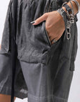 【thom/krom】 UNISEX STRETCH COTTON & LINEN POCHETTE SHORT PANTS MST484_BLACK OIL