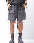 【thom/krom】 UNISEX STRETCH COTTON & LINEN POCHETTE SHORT PANTS MST484_BLACK OIL
