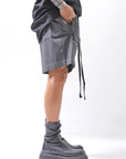 【thom/krom】 UNISEX STRETCH COTTON & LINEN POCHETTE SHORT PANTS MST484_BLACK OIL
