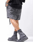 【thom/krom】 UNISEX STRETCH COTTON & LINEN POCHETTE SHORT PANTS MST484_BLACK OIL