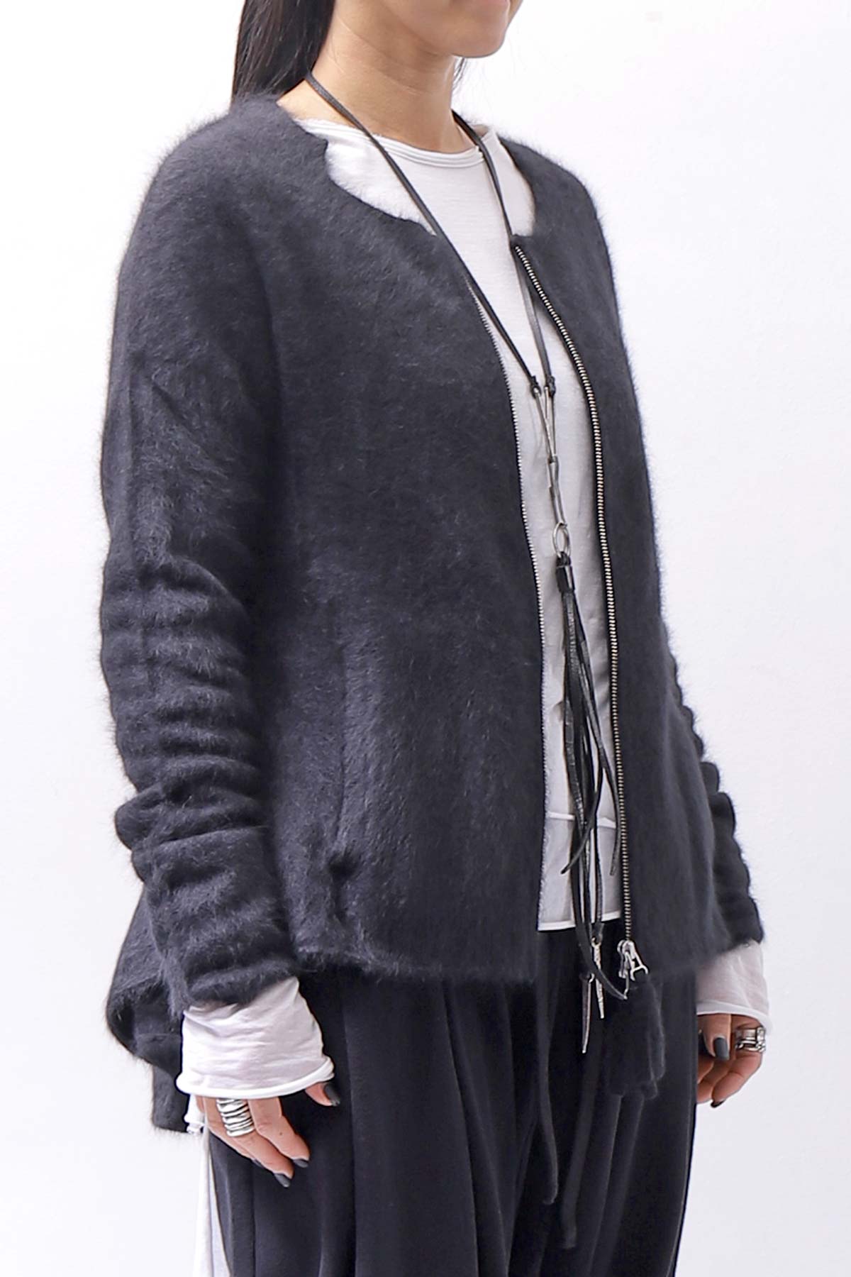 【RUNDHOLZ】 RACCOON ZIP UP CARDIGAN JACKET 141 7113_BLACK