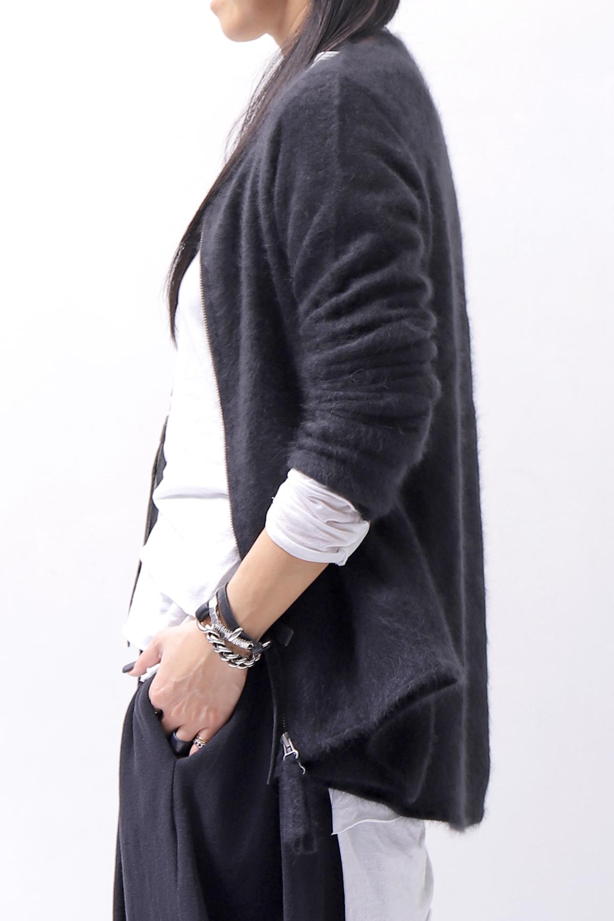 【RUNDHOLZ】 RACCOON ZIP UP CARDIGAN JACKET 141 7113_BLACK