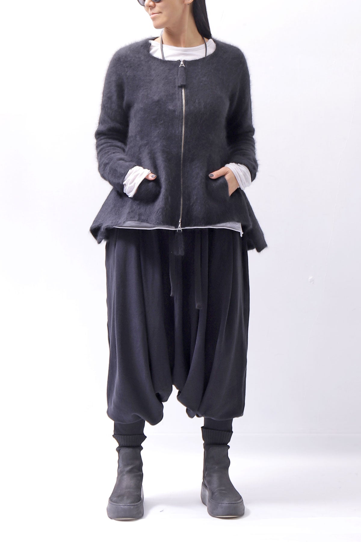 【RUNDHOLZ】 RACCOON ZIP UP CARDIGAN JACKET 141 7113_BLACK