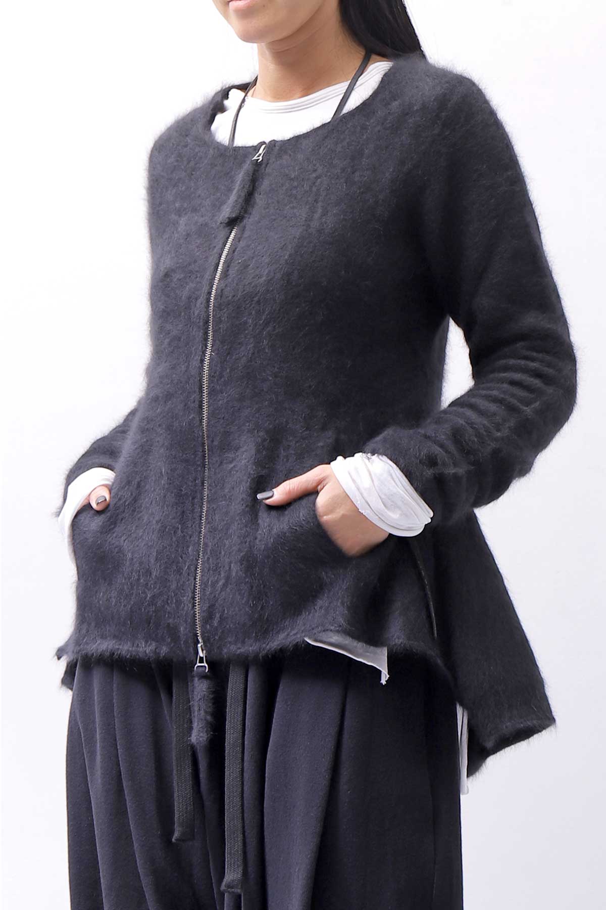 【RUNDHOLZ】 RACCOON ZIP UP CARDIGAN JACKET 141 7113_BLACK