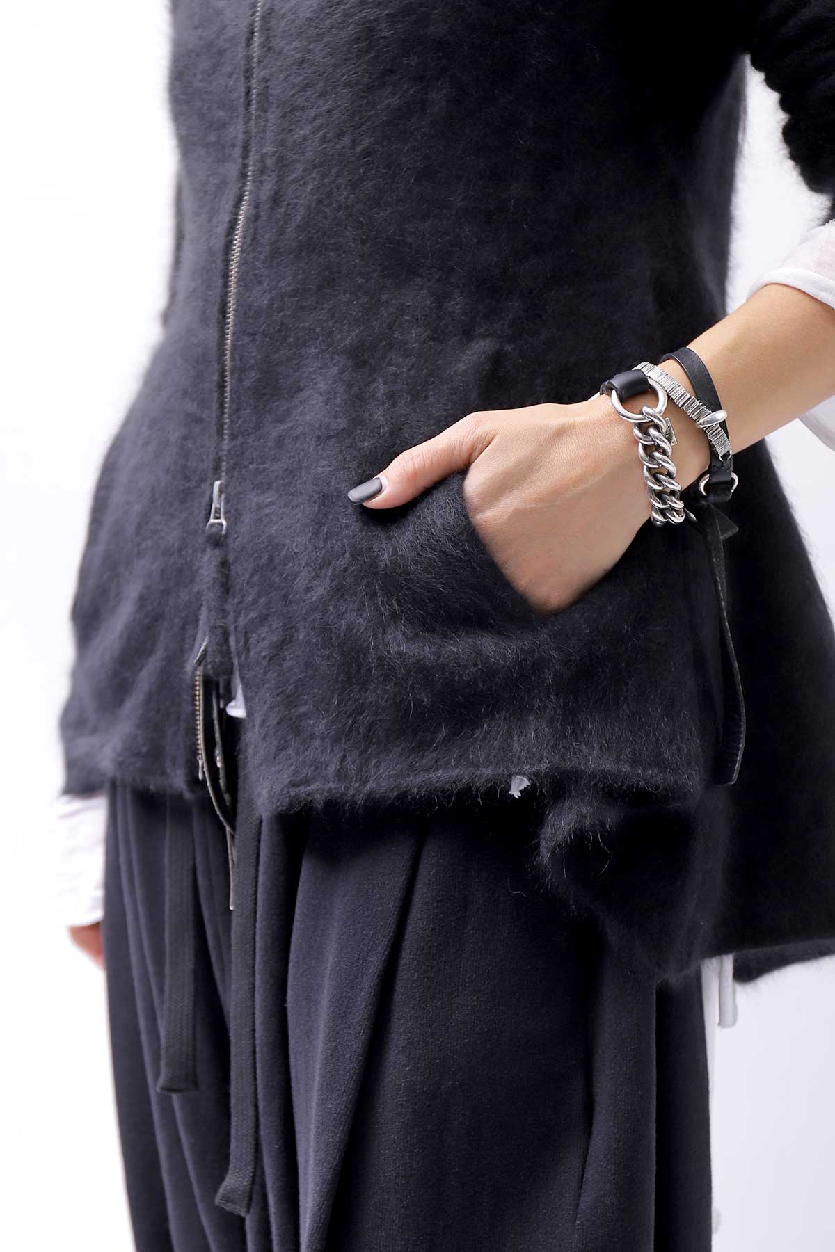 【RUNDHOLZ】 RACCOON ZIP UP CARDIGAN JACKET 141 7113_BLACK