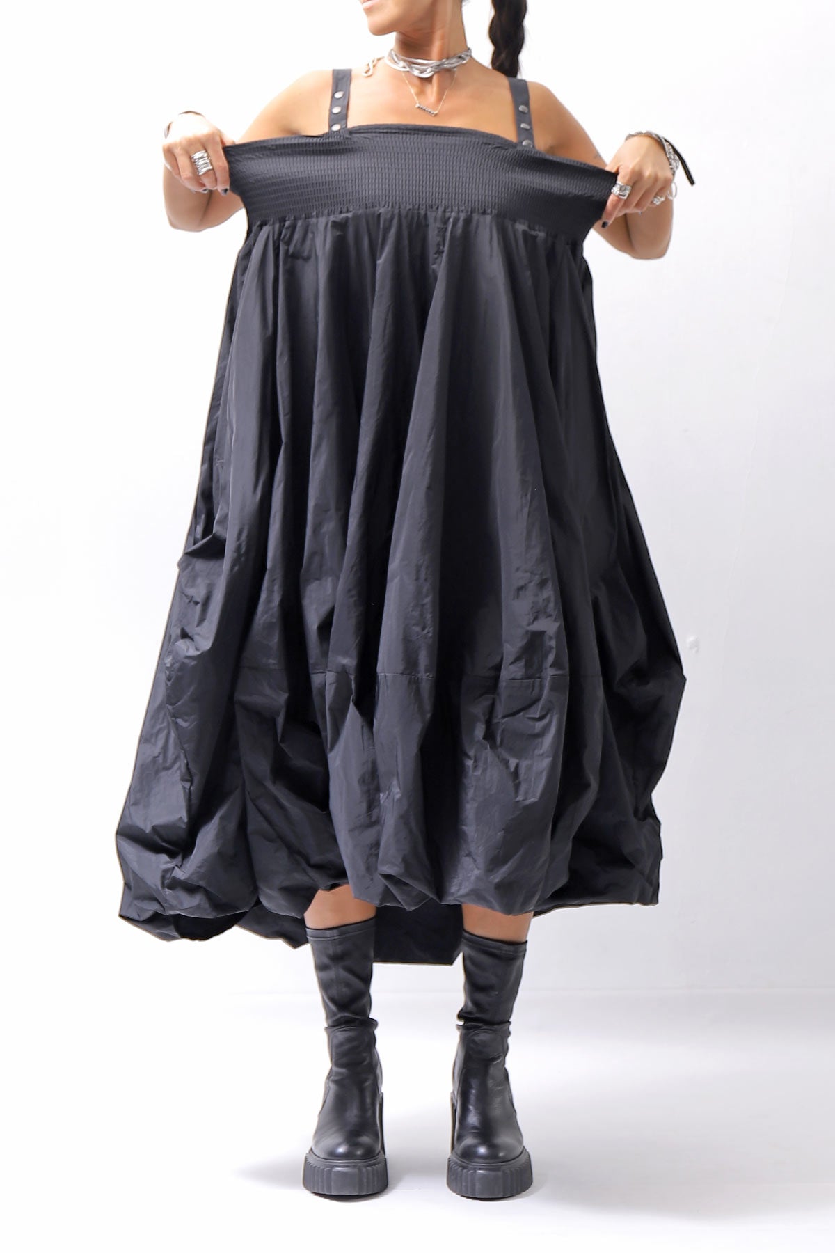 【PLÜ】 MULTIWAY SHAPE MEMORY SKIRT DRESS 4045_BLACK