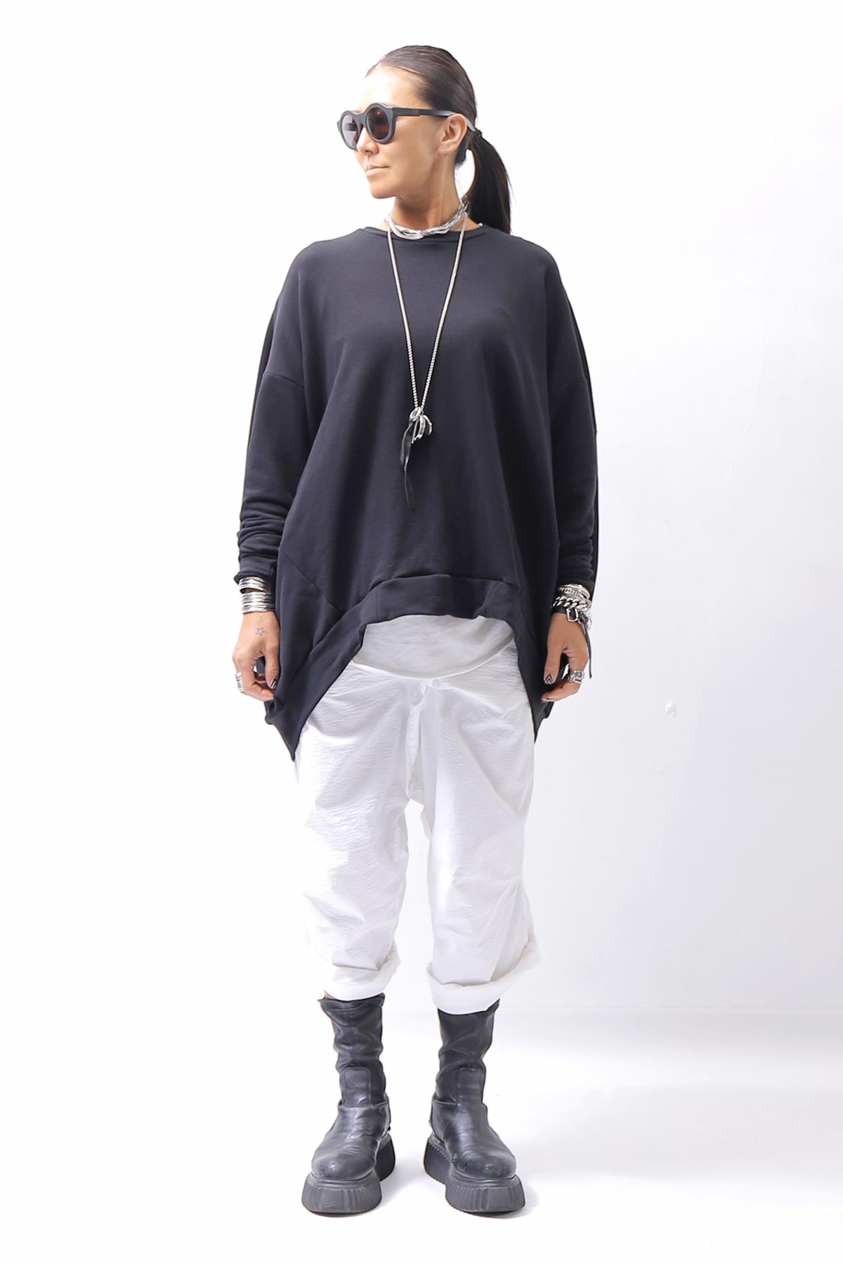 【bajra】 UNISEX BACK DRAPE TOP 154QK02_BLACK