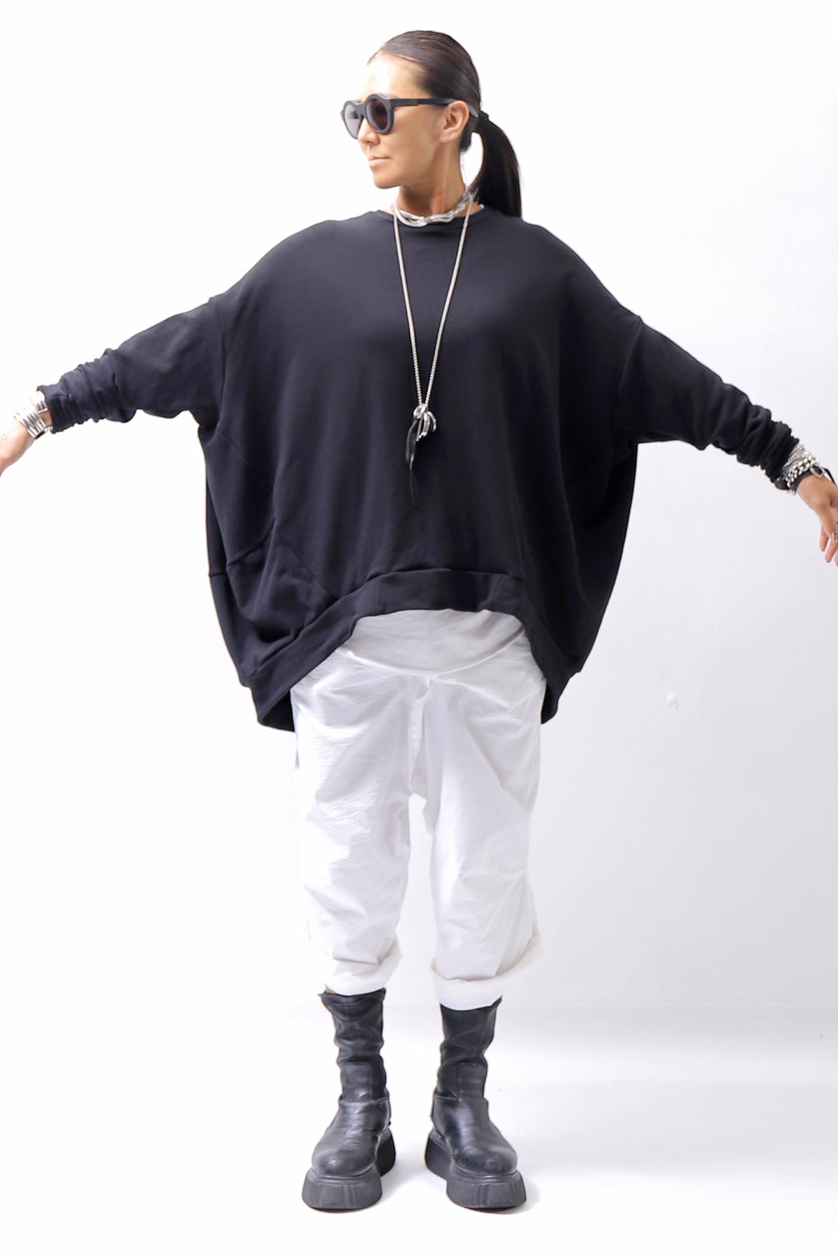 【bajra】 UNISEX BACK DRAPE TOP 154QK02_BLACK