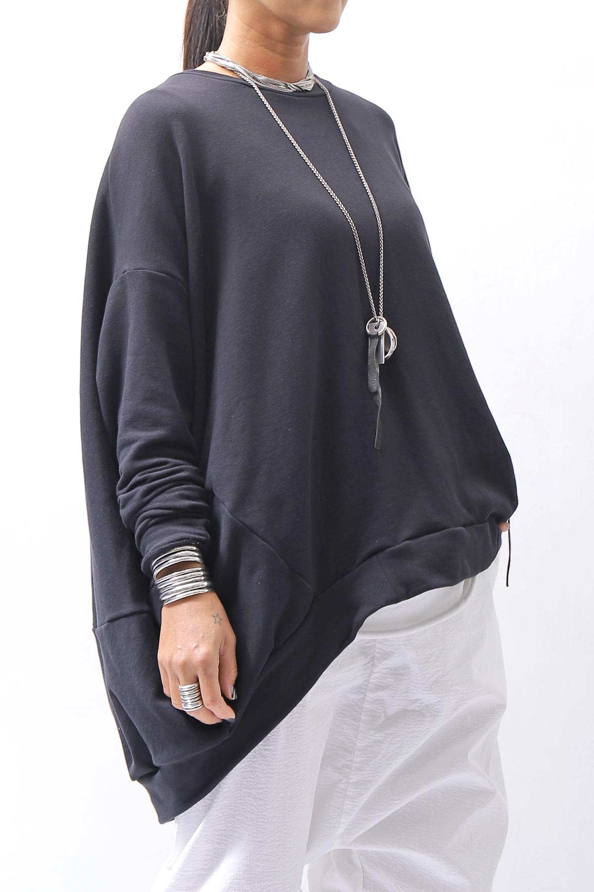 【bajra】 UNISEX BACK DRAPE TOP 154QK02_BLACK