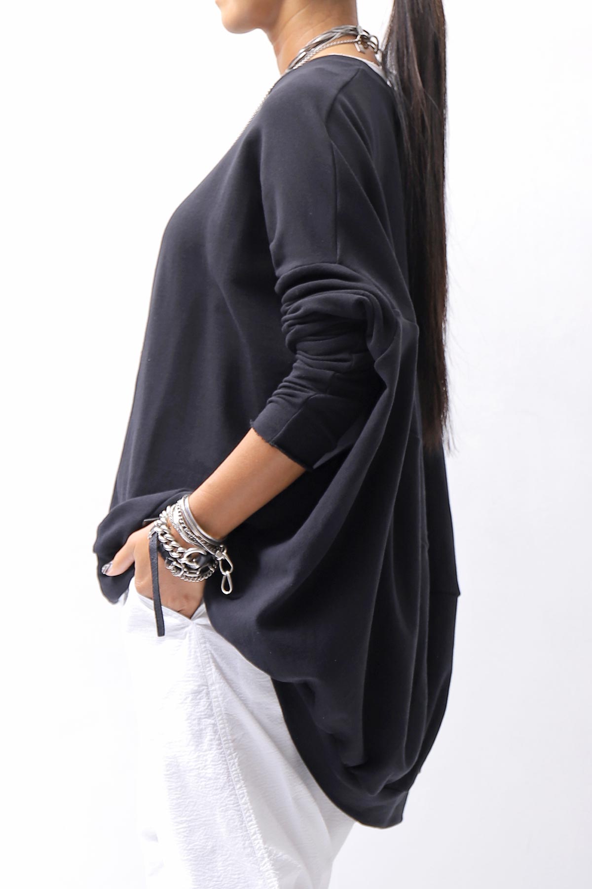 【bajra】 UNISEX BACK DRAPE TOP 154QK02_BLACK