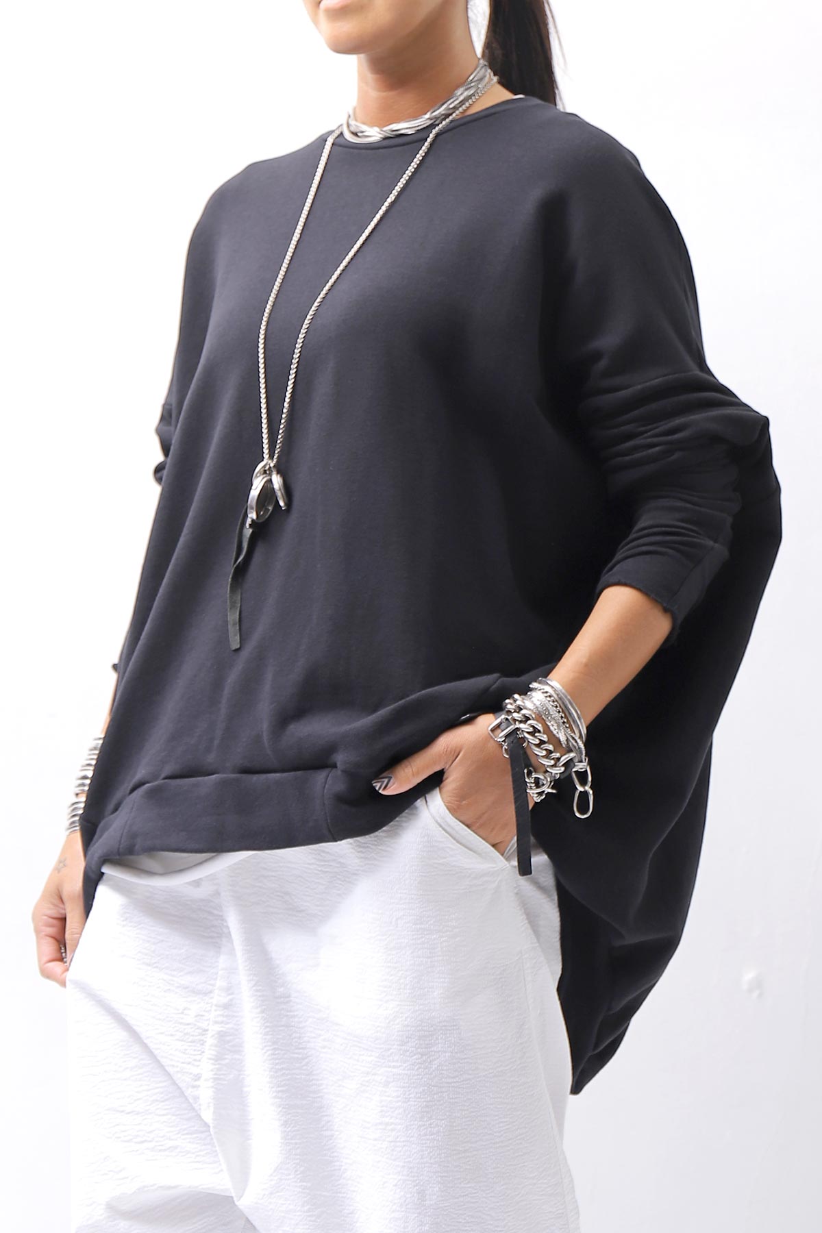 【bajra】 UNISEX BACK DRAPE TOP 154QK02_BLACK
