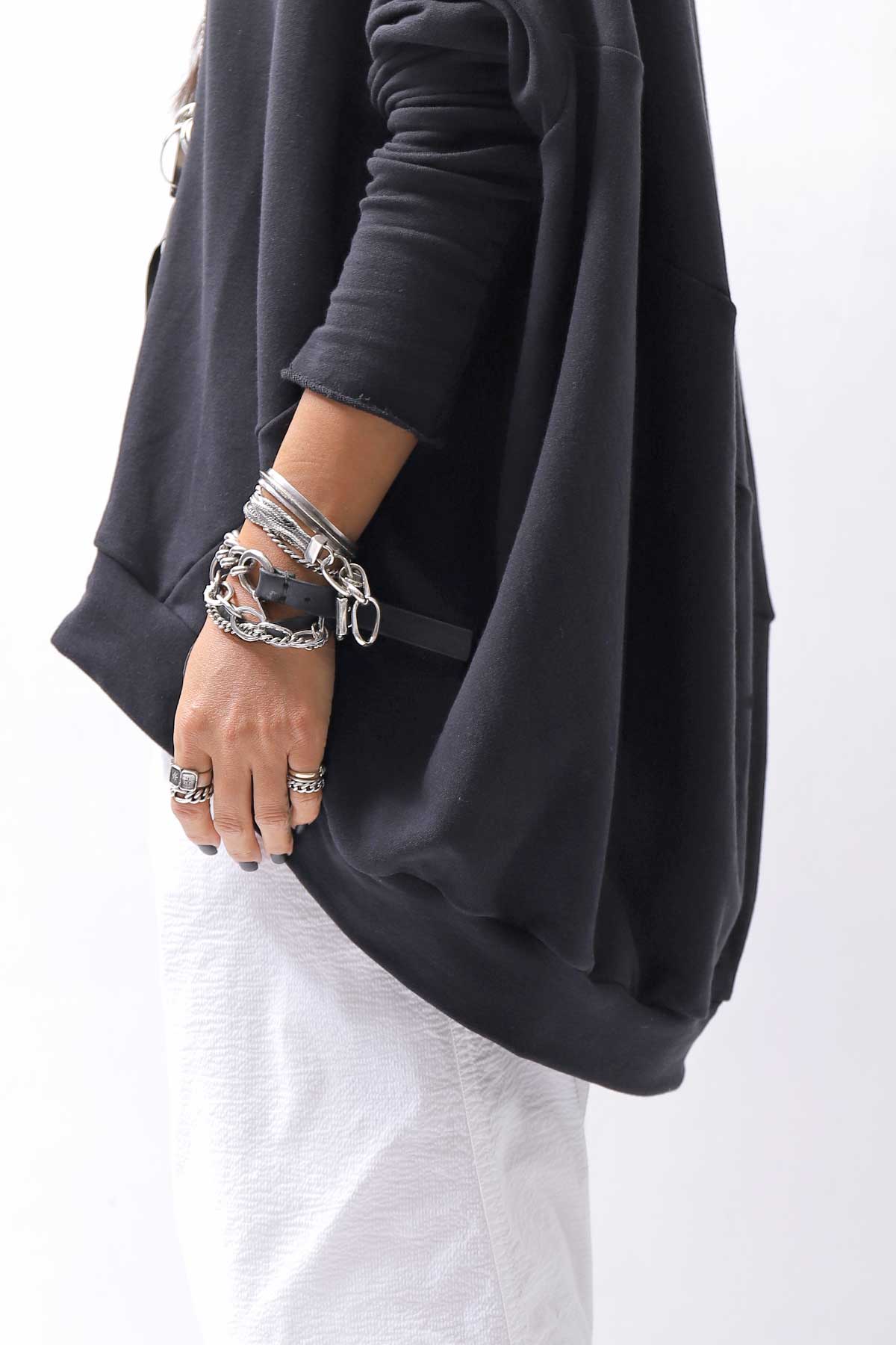 【bajra】 UNISEX BACK DRAPE TOP 154QK02_BLACK