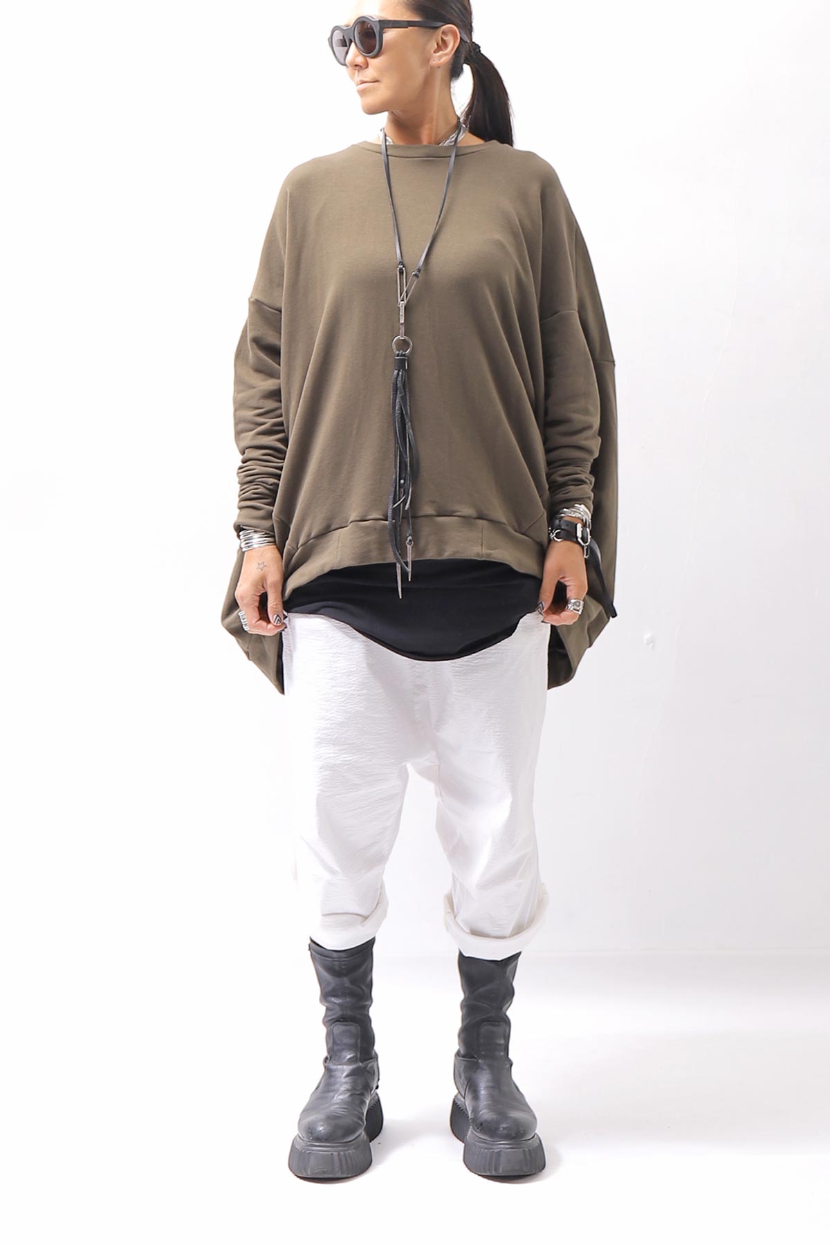 【bajra】 UNISEX BACK DRAPE TOP 154QK02_KHAKI BROWN