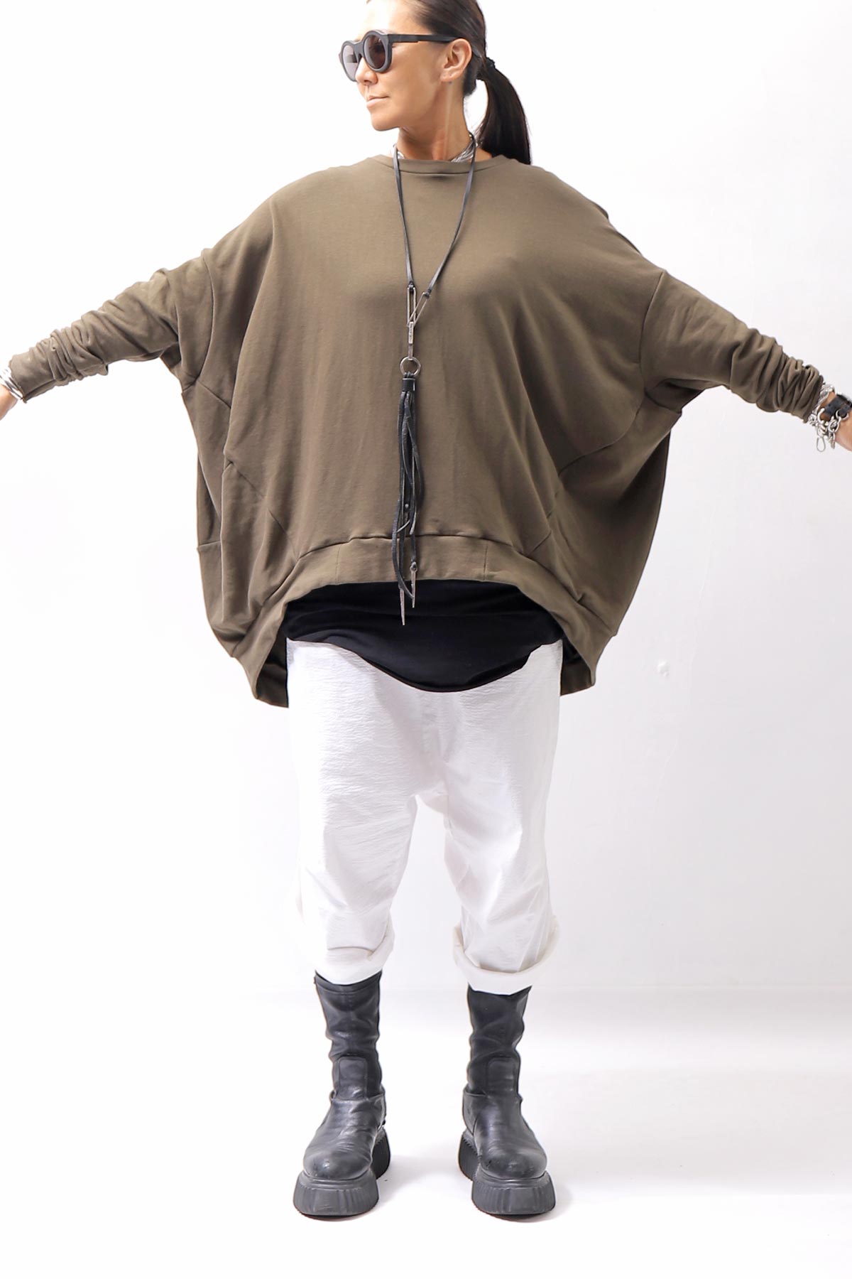 【bajra】 UNISEX BACK DRAPE TOP 154QK02_KHAKI BROWN
