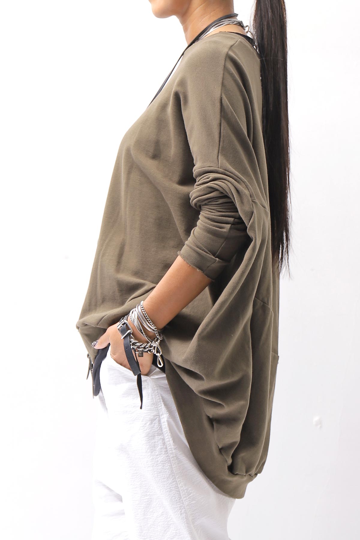 【bajra】 UNISEX BACK DRAPE TOP 154QK02_KHAKI BROWN