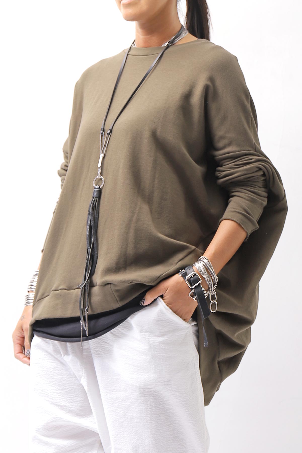 【bajra】 UNISEX BACK DRAPE TOP 154QK02_KHAKI BROWN