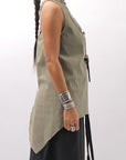 【Primordial is Primitive】 BACK CROSSED TANK TOP 413AL_MILITARY