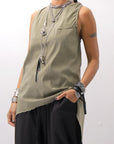 【Primordial is Primitive】 BACK CROSSED TANK TOP 413AL_MILITARY