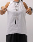 【Primordial is Primitive】 BACK CROSSED TANK TOP 413AL_WHITE