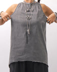 【Primordial is Primitive】 BACK CROSSED TANK TOP 413AL_GREY WASH