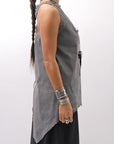 【Primordial is Primitive】 BACK CROSSED TANK TOP 413AL_GREY WASH