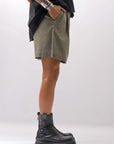 【Primordial is Primitive】 STRETCH ECO LEATHER SHORT PANTS 535AL_MILITARY