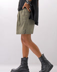 【Primordial is Primitive】 STRETCH ECO LEATHER SHORT PANTS 535AL_MILITARY
