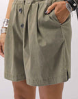 【Primordial is Primitive】 STRETCH ECO LEATHER SHORT PANTS 535AL_MILITARY