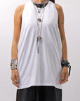【NOSTRASANTISSIMA】 STRETCH COTTON BACK OPEN TANK TOP C150_WHITE