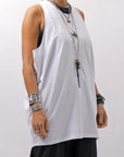 【NOSTRASANTISSIMA】 STRETCH COTTON BACK OPEN TANK TOP C150_WHITE