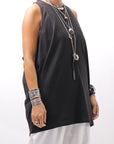 【NOSTRASANTISSIMA】 STRETCH COTTON BACK OPEN TANK TOP C150_BLACK
