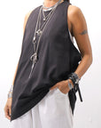 【NOSTRASANTISSIMA】 STRETCH COTTON BACK OPEN TANK TOP C150_BLACK