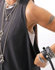 【NOSTRASANTISSIMA】 STRETCH COTTON BACK OPEN TANK TOP C150_BLACK