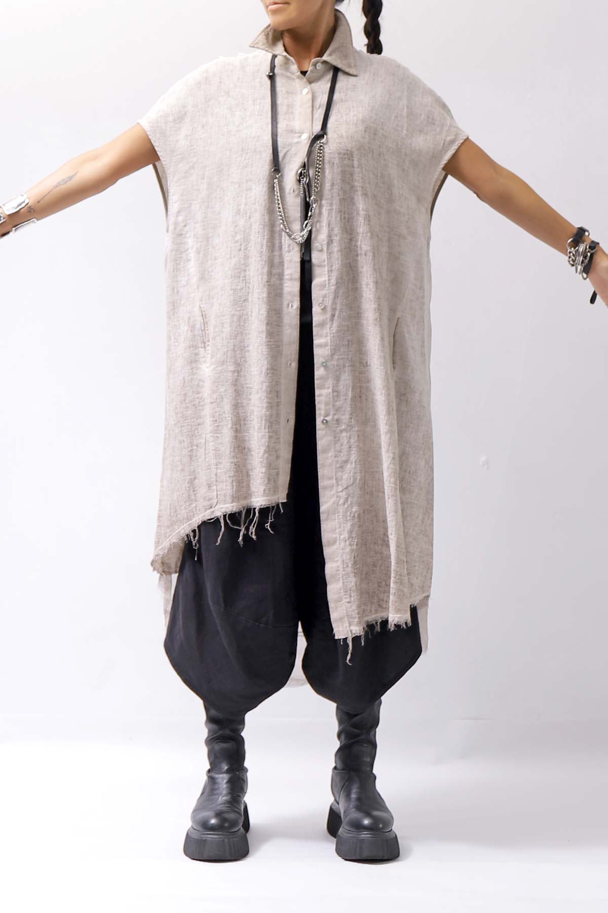【sanctamuerte】 BACK DRAPE LONG SHIRT 284/MM_DUSTY BEIGE