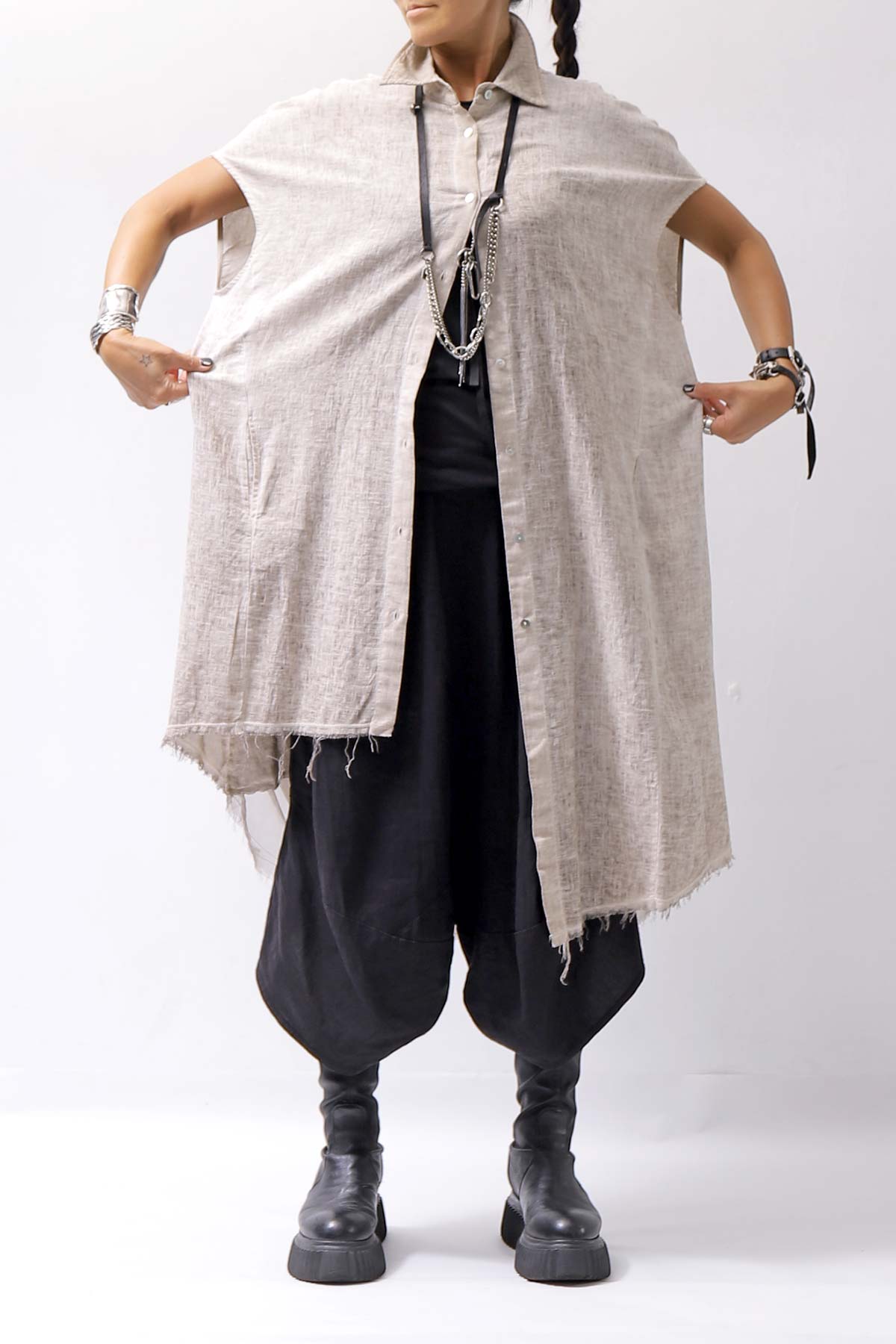 【sanctamuerte】 BACK DRAPE LONG SHIRT 284/MM_DUSTY BEIGE