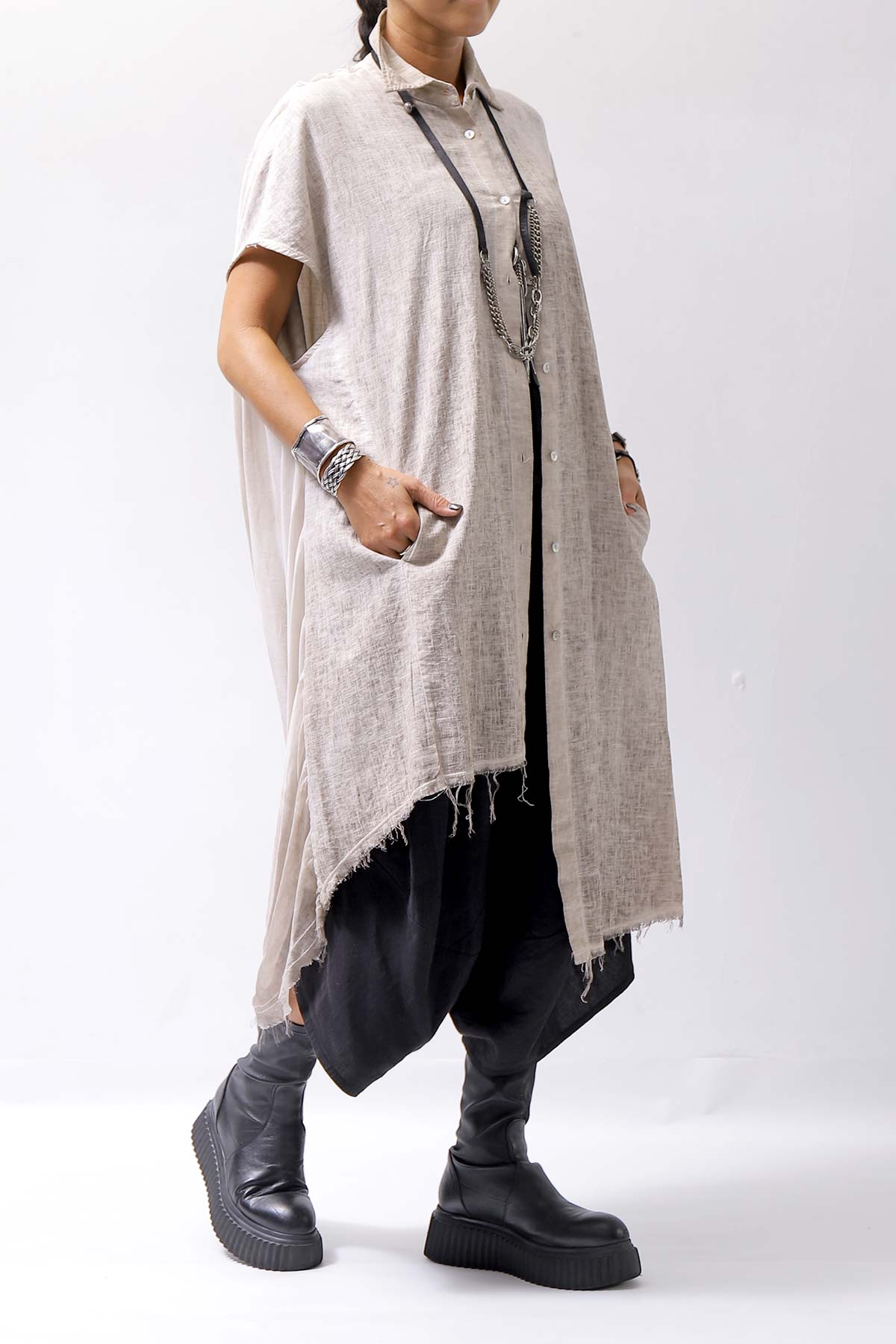 【sanctamuerte】 BACK DRAPE LONG SHIRT 284/MM_DUSTY BEIGE
