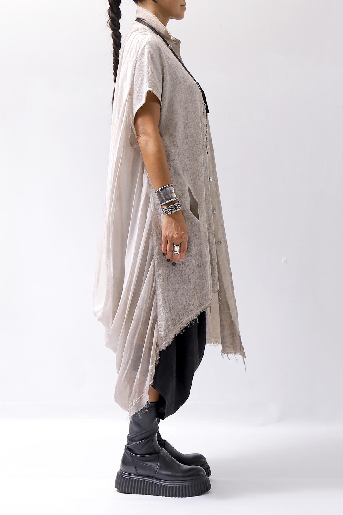 【sanctamuerte】 BACK DRAPE LONG SHIRT 284/MM_DUSTY BEIGE