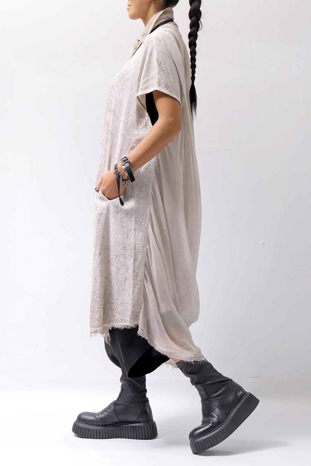 【sanctamuerte】 BACK DRAPE LONG SHIRT 284/MM_DUSTY BEIGE