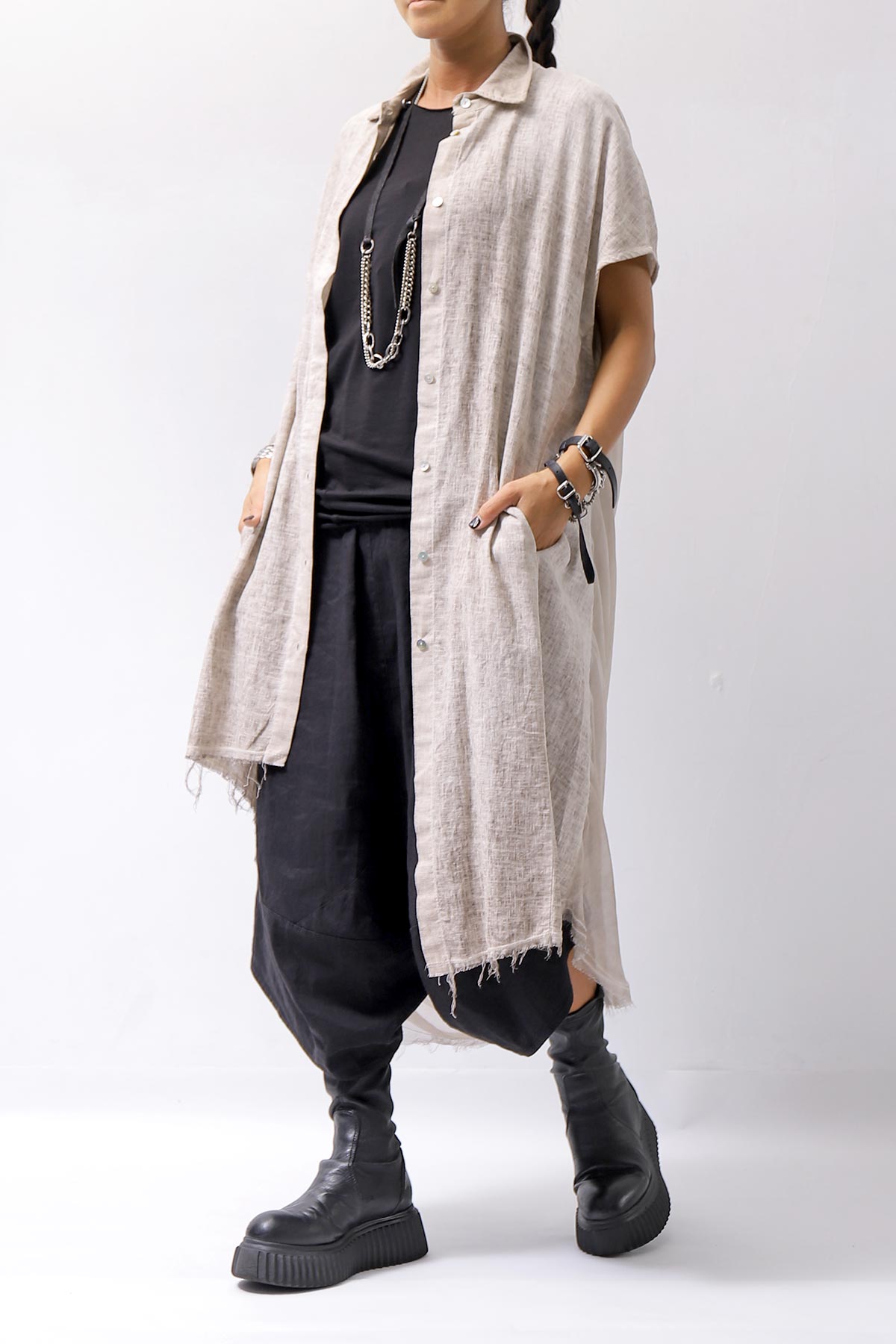 【sanctamuerte】 BACK DRAPE LONG SHIRT 284/MM_DUSTY BEIGE