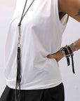 【NOSTRASANTISSIMA】 SIDE TACK SLEEVE-LESS TOP TS02_WHITE
