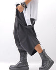 【Primordial is Primitive】 UNISEX ASYMMETRY COTTON PANTS 722AL_BLACK