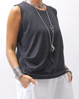 【NOSTRASANTISSIMA】 SIDE TACK SLEEVE-LESS TOP TS02_BLACK