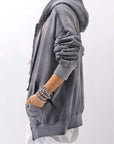 【thom/krom】 UNISEX SWEAT ZIPPED HOODIE MSJ711_GREY STONE WASH SPRAY