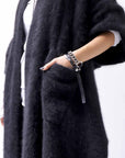 【Alès Dacchia】 UNISEX RACCOON KNIT STOLE CARDIGAN RA1020_BLACK