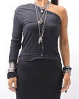 【thom/krom】 STRETCH VISCOSE ONE-SHOULDER TOP WTS630_BLACK
