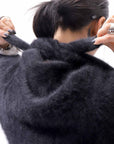 【Alès Dacchia】 UNISEX RACCOON KNIT STOLE CARDIGAN RA1020_BLACK