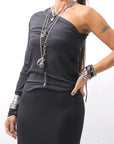 【thom/krom】 STRETCH VISCOSE ONE-SHOULDER TOP WTS630_BLACK