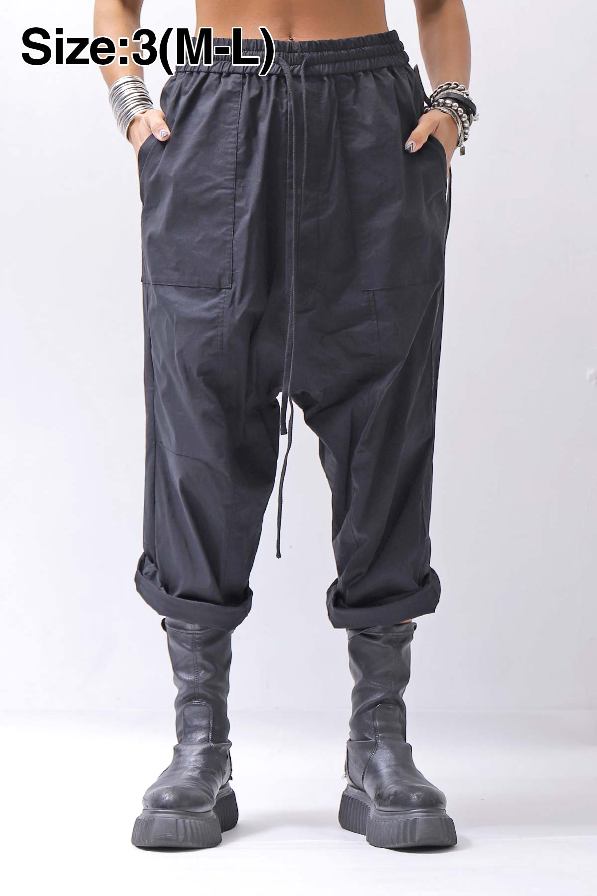【bajra】 UNISEX SARRUEL SUPER STRETCH EASY PANTS 157qp01_BLACK