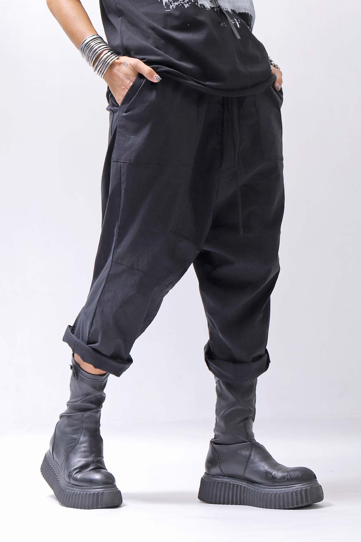 【bajra】 UNISEX SARRUEL SUPER STRETCH EASY PANTS 157qp01_BLACK